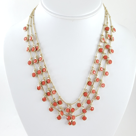 Anne Klein layer necklace gold tone orange accents 3 strands pop color - Picture 16 of 16